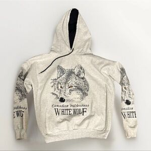 Vintage 90s Canadian Wilderness Wolf Sweatshirt Grey Jumper Sz S Unisex Nature